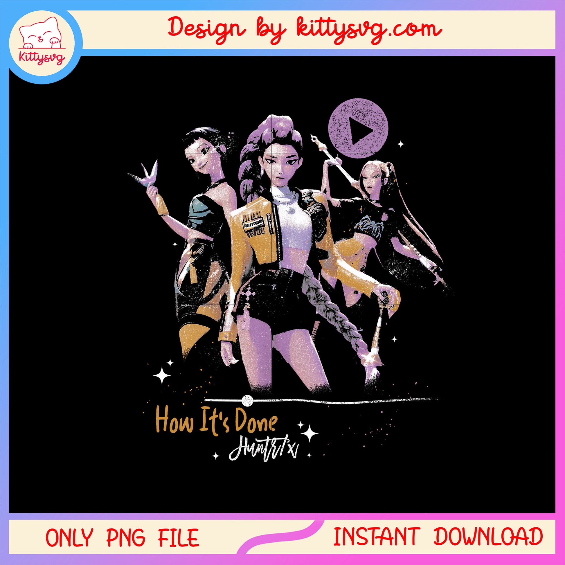 Vintage how it's done huntrix design png, huntrix kpop png
