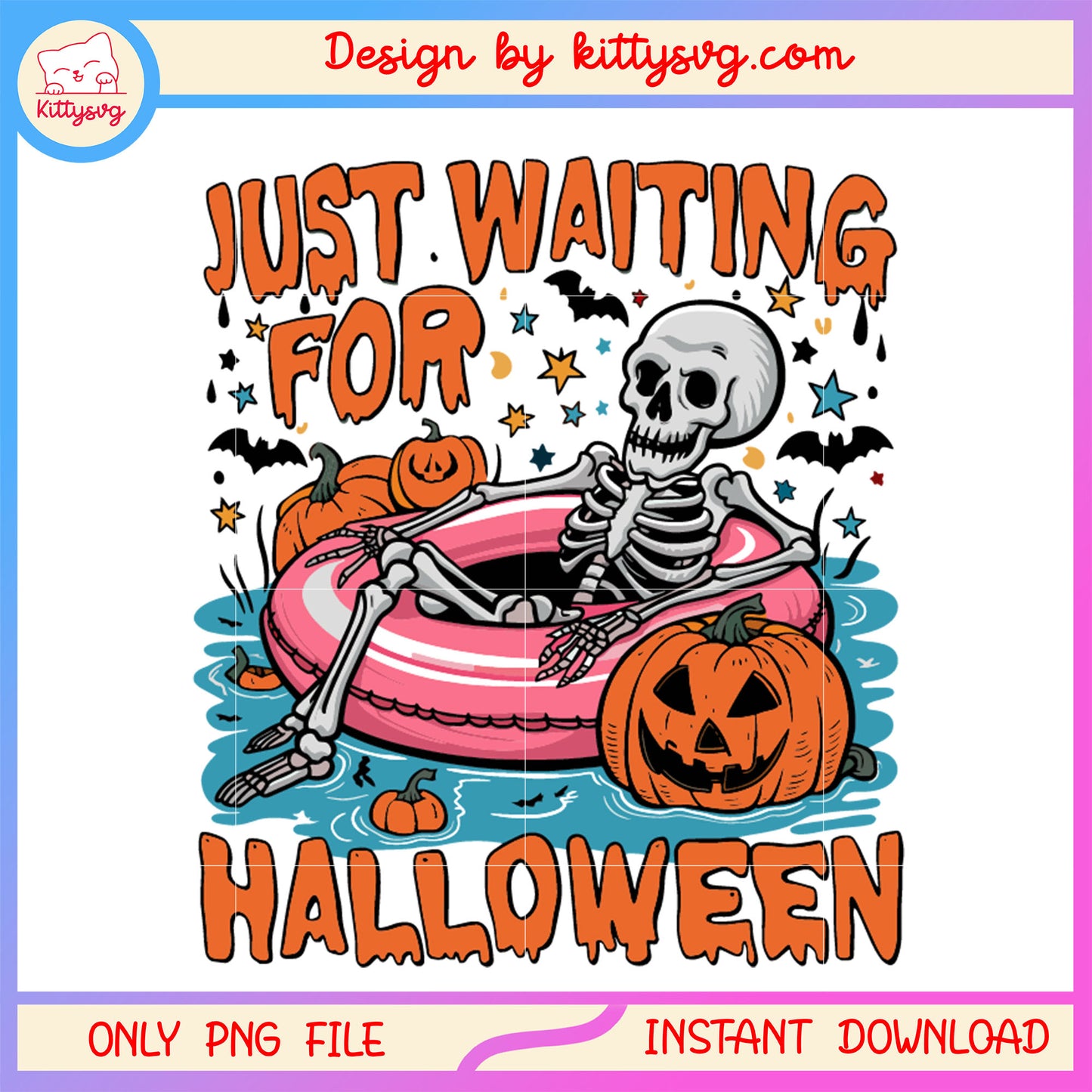Vintage just waiting for halloween png, skeleton png, vintage png