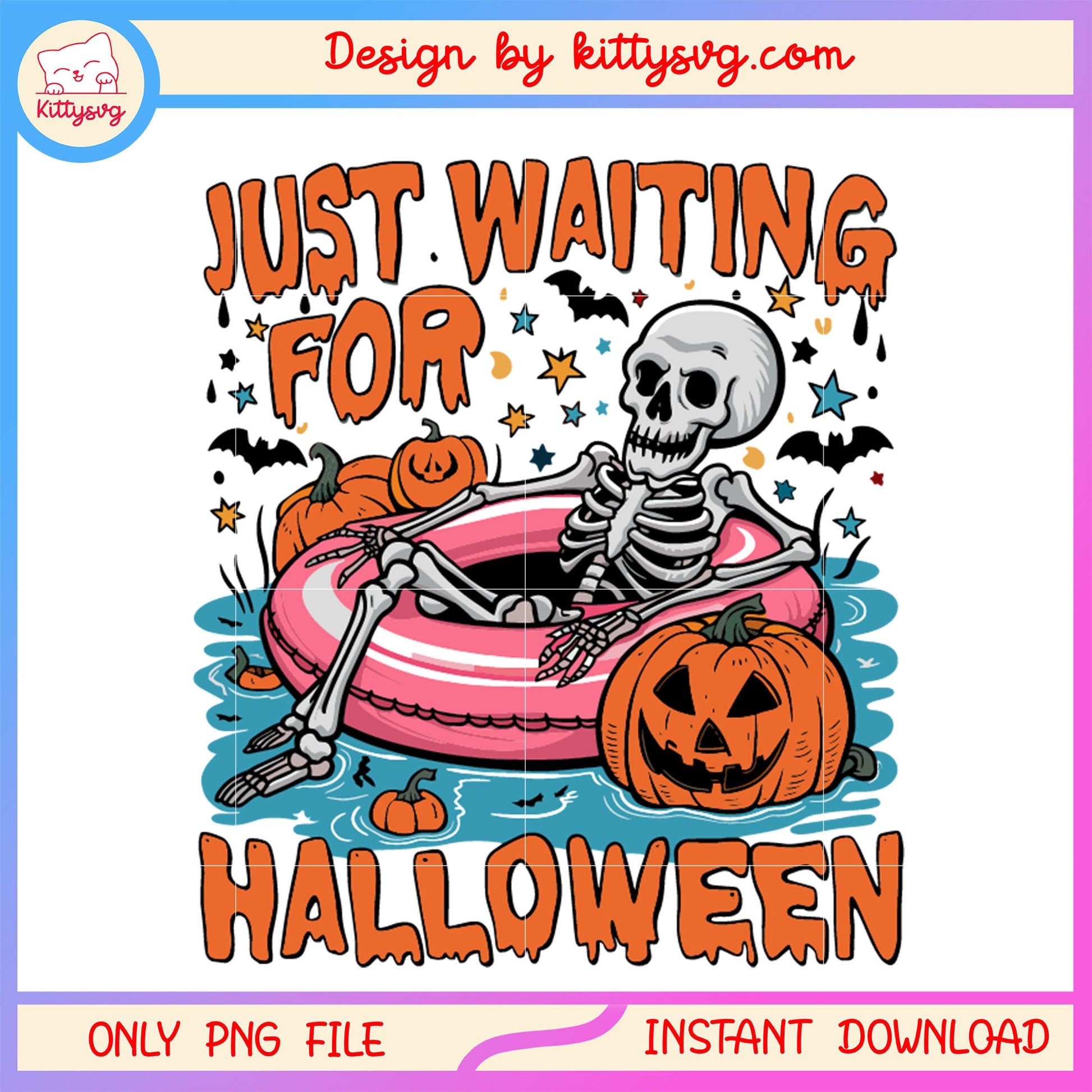 Vintage just waiting for halloween png, skeleton png, vintage png