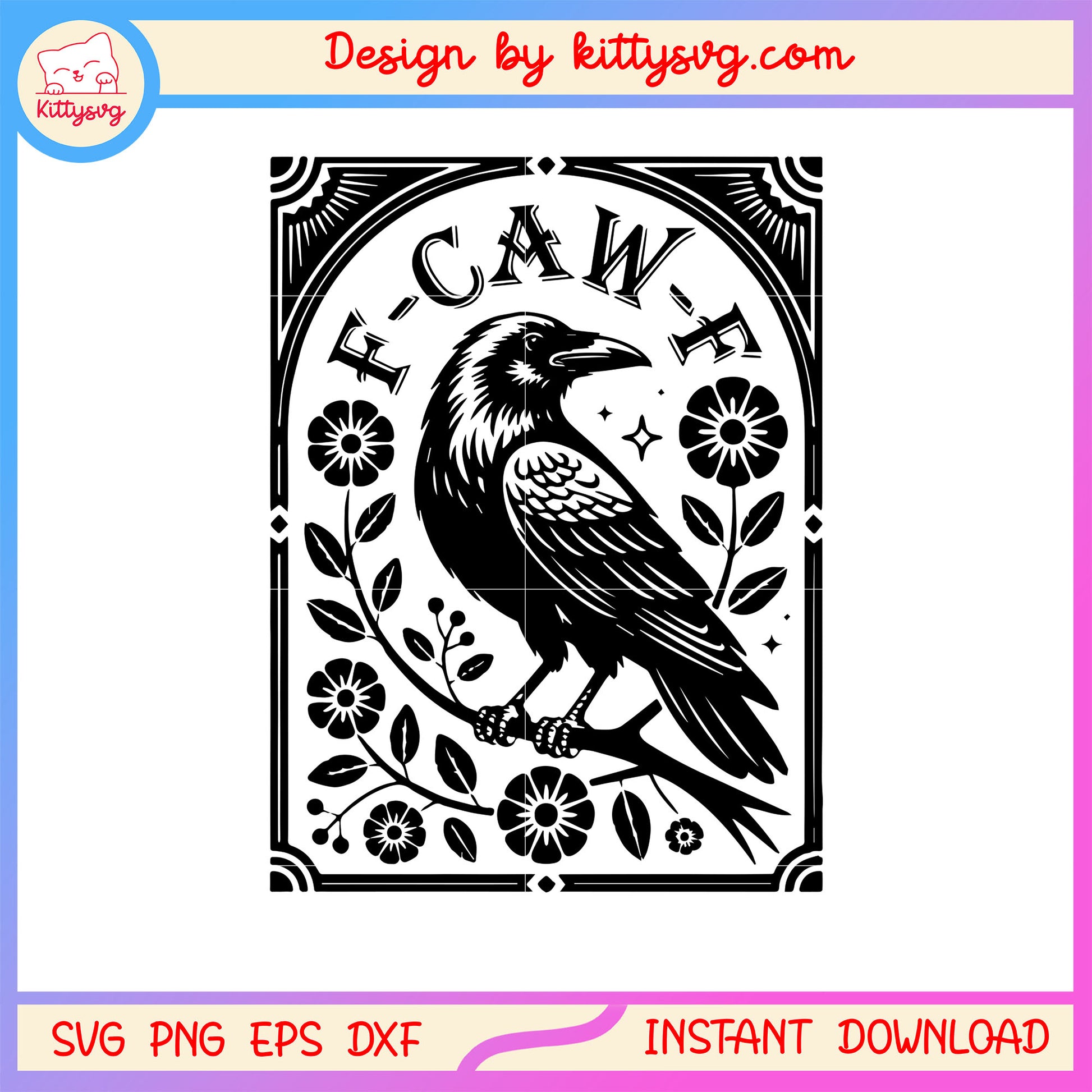 Vintage picture f-caw-f crow design svg, the crow svg
