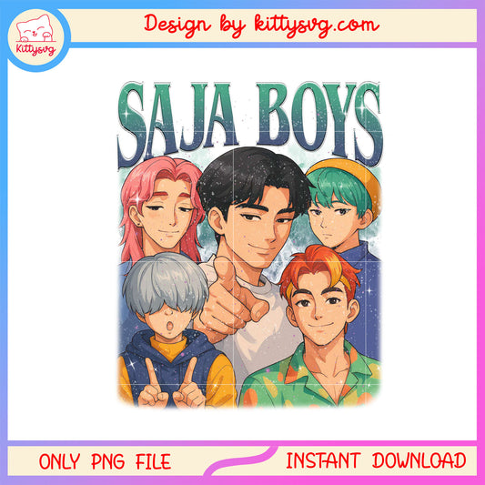 Vintage saja boys characters design png, kpop demon saja boys png