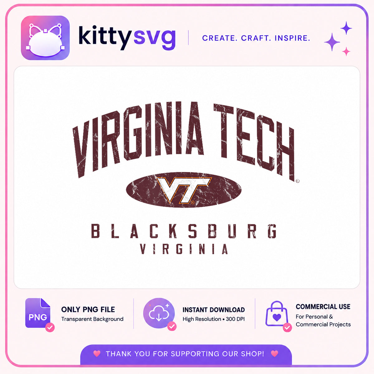 Virginia Tech Blacksburg PNG, Hokies Vintage PNG, College PNG