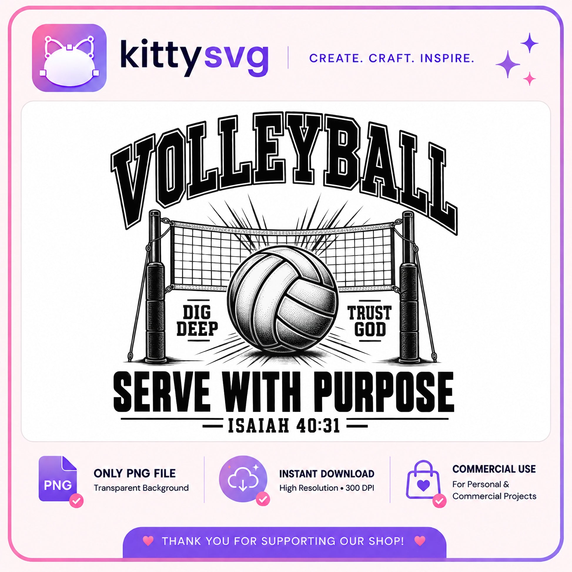 Volleyball Serve With Purpose Christian PNG, Bible Verse PNG, Sports PNG