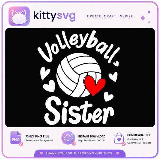 Volleyball Sister PNG, Volleyball Heart PNG, Sister Gift PNG
