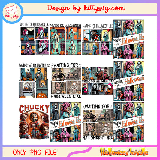 Waiting for hallowen like deisgn bundle png, horror halloween png