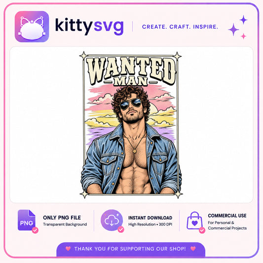 Wanted Man PNG, Western Cowboy Shirt Design PNG, Retro PNG