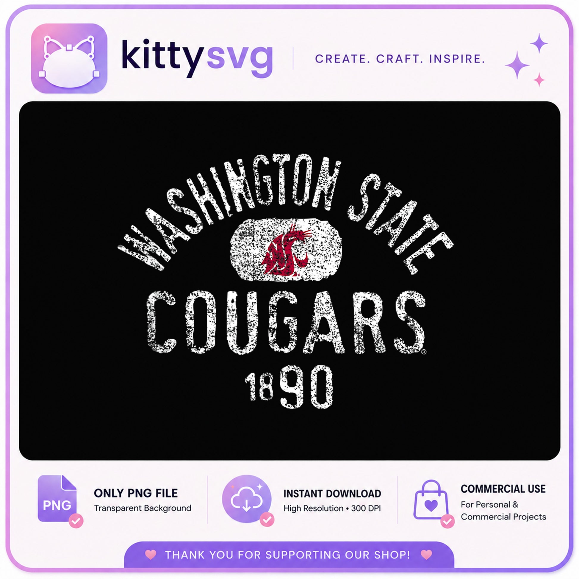 Washington State Cougars PNG, WSU Cougars Vintage, College PNG