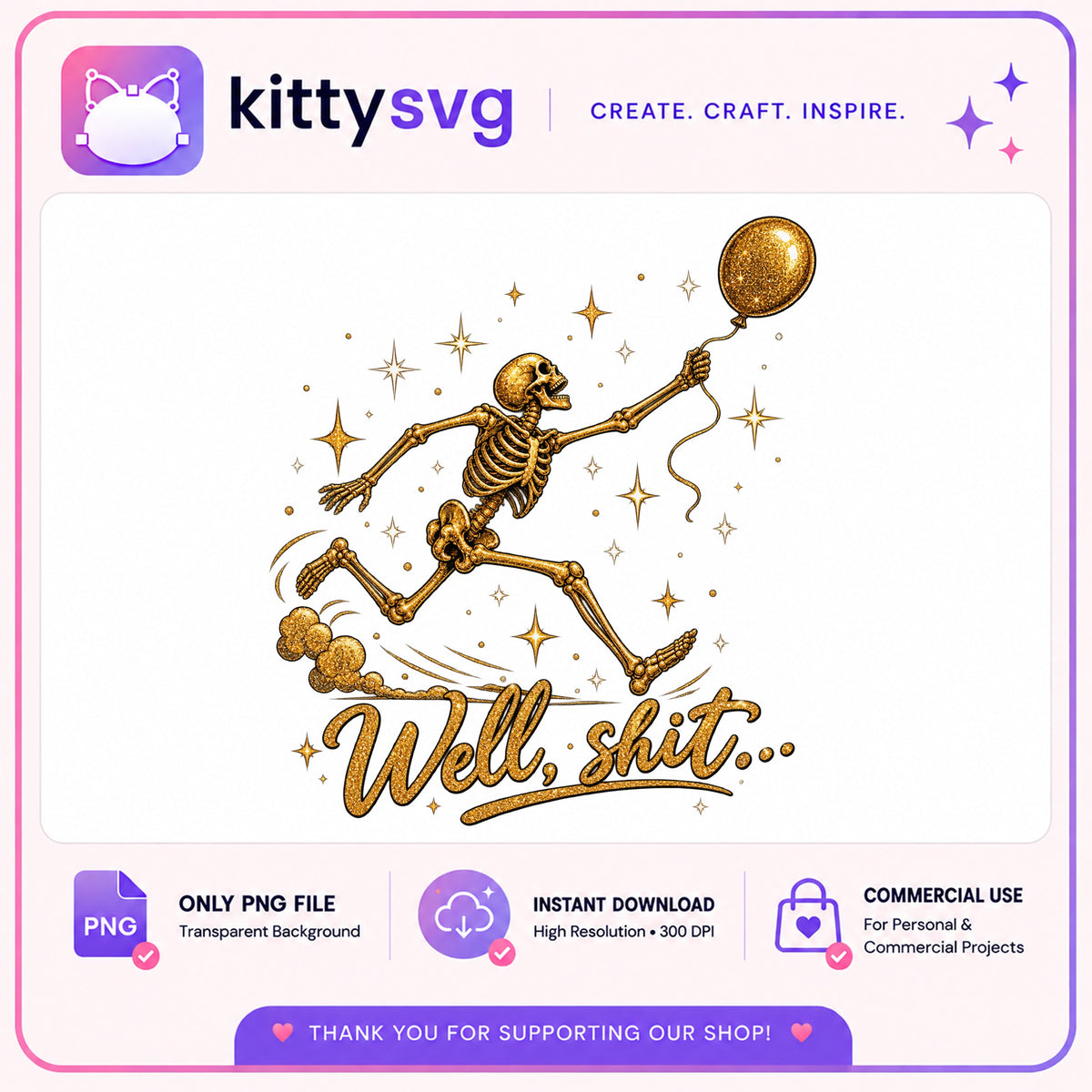 Well Shit Skeleton PNG, Funny Skeleton Balloon PNG, Halloween PNG