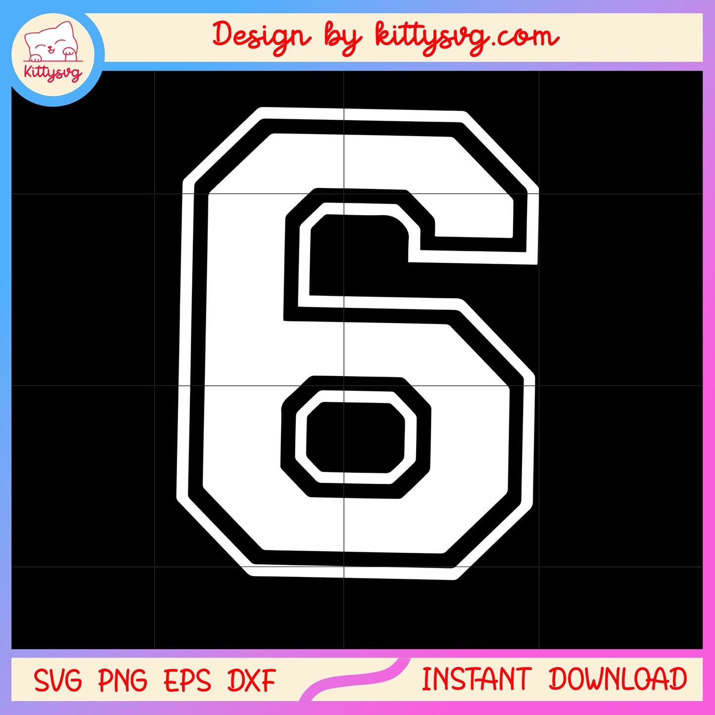 White six number basic font design svg, number six svg