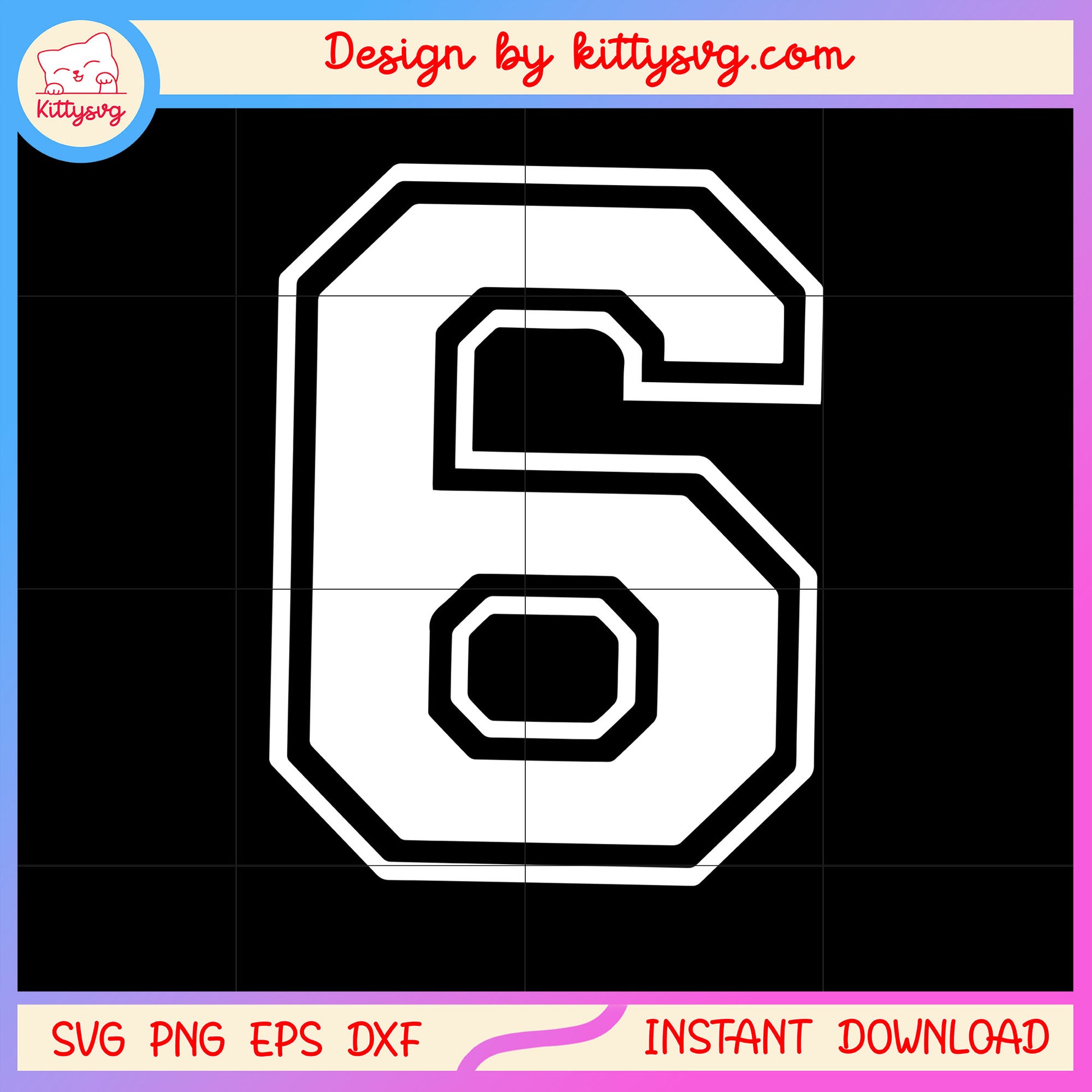 White six number basic font design svg, number six svg