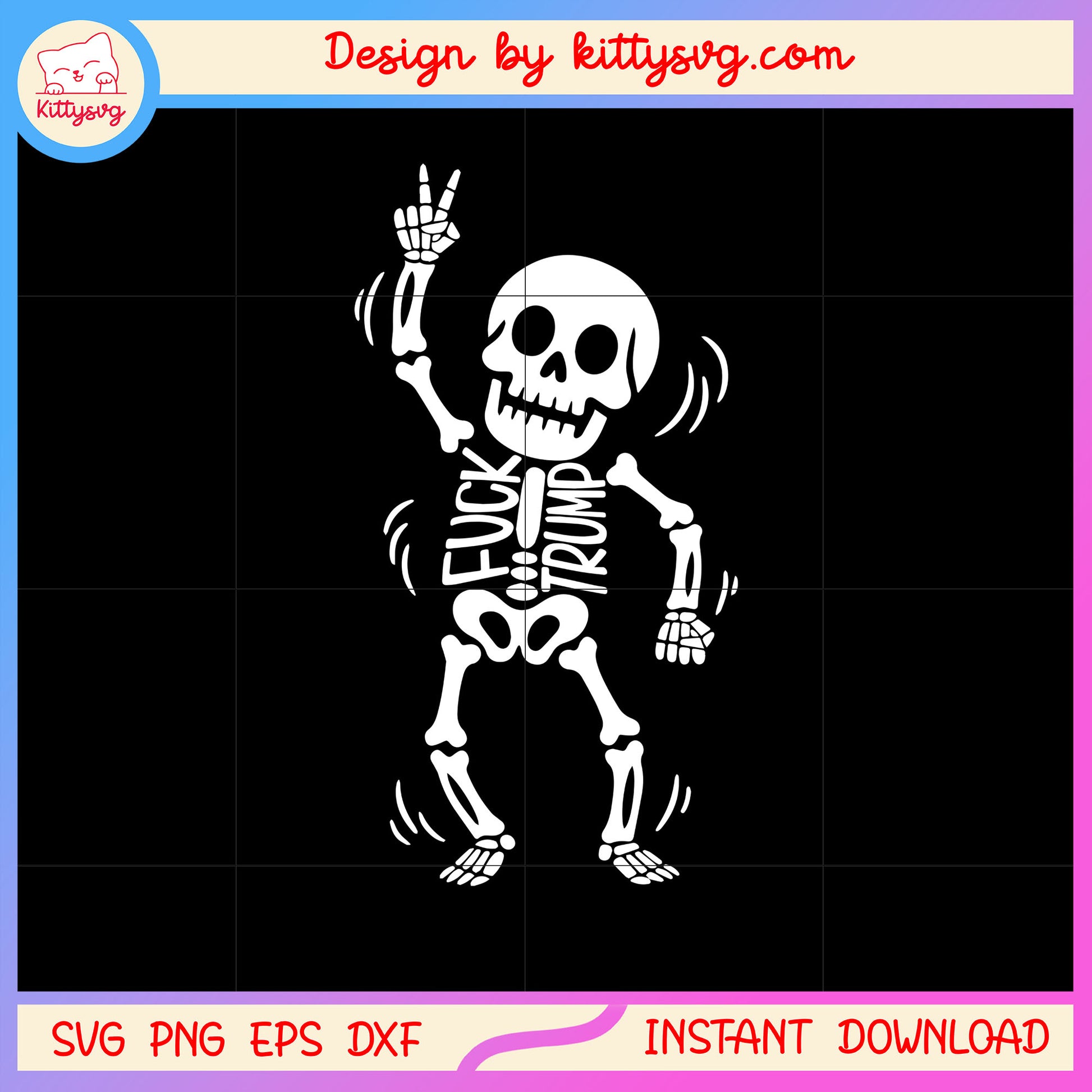 White skeleton fuck trump design svg, human skeleton svg