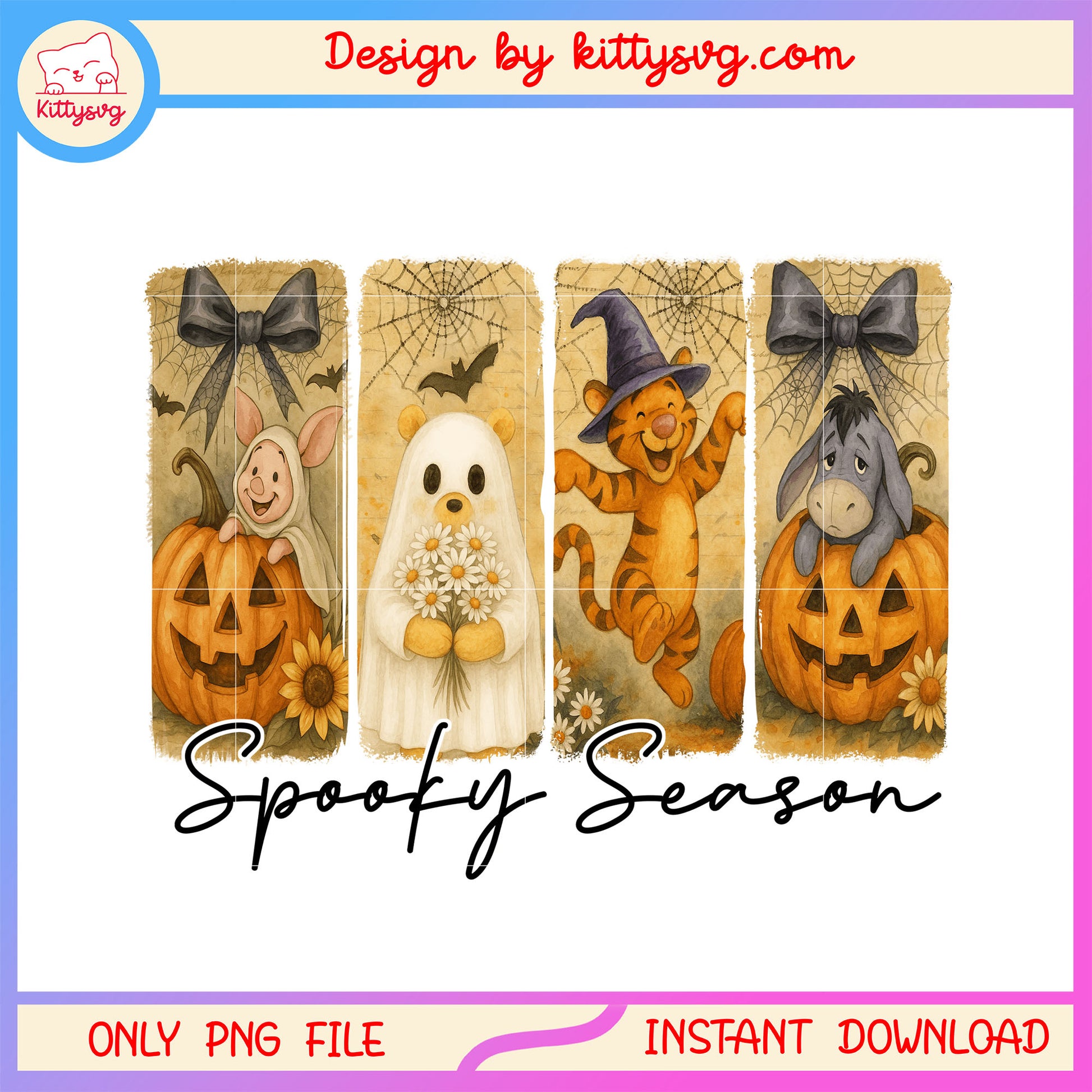 Winnie the pooh halloween png, spooky season png, halloween pumpkin png