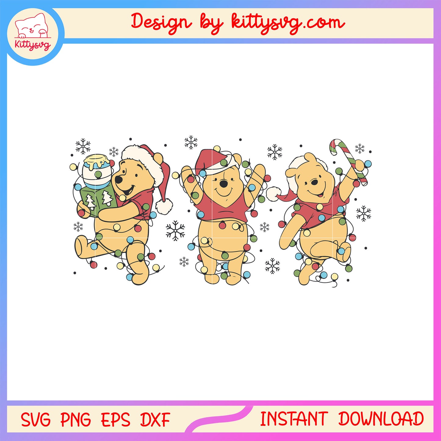 Winnie the pooh happy christmas lights svg, christmas decoration svg