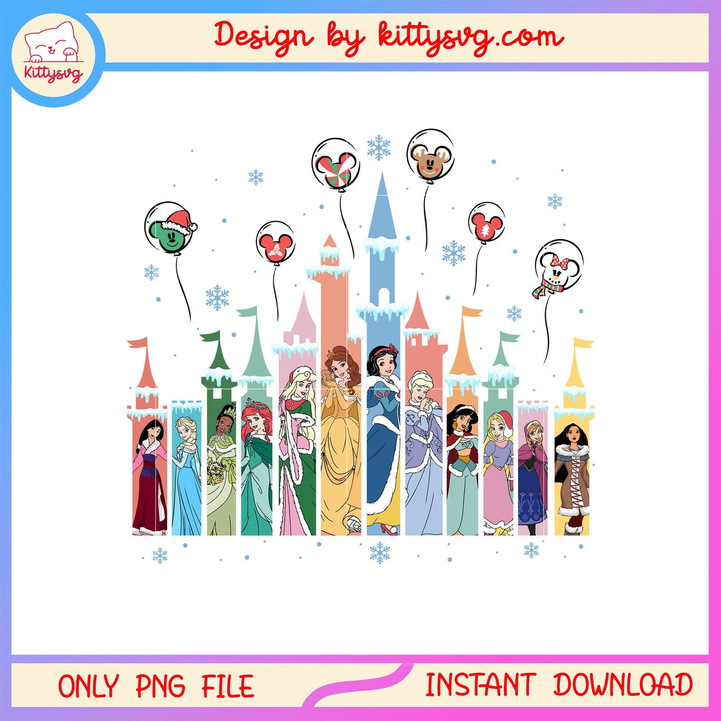 Winter princesses disney castle balloon png, disney world png