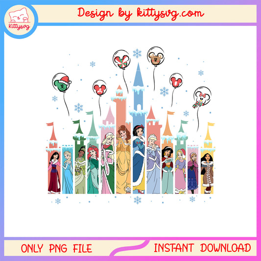 Winter princesses disney castle balloon png, disney world png
