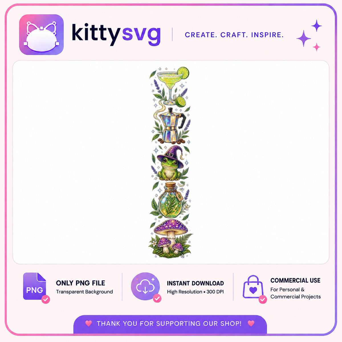 Witch Frog Mushroom Tumbler Wrap PNG, Cottagecore PNG, Magical Frog PNG