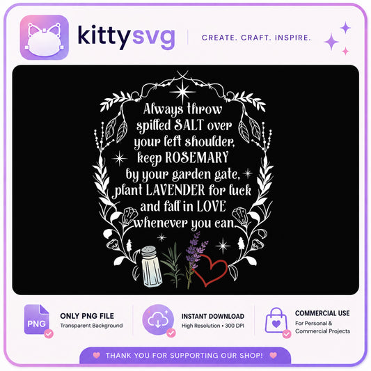 Witch Quotes PNG, Lavender Rosemary Floral Design, Cottagecore PNG