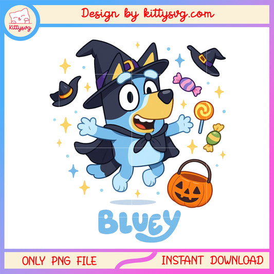 Witch bluey on halloween png, bluey cartoon png, happy halloween png