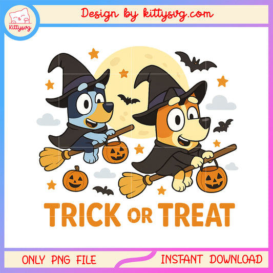 Witches bluey and  bingo png, halloween png, trick or treat png