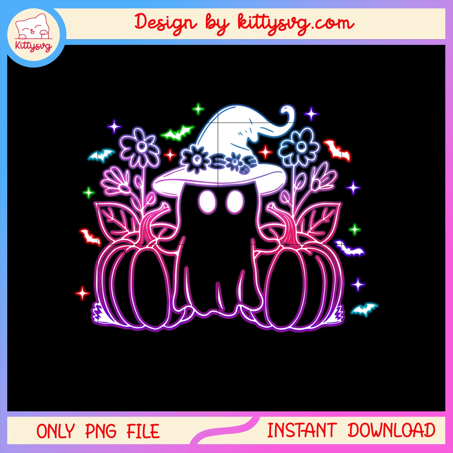 Witch ghost and pumpkin design png, cute halloween ghost png