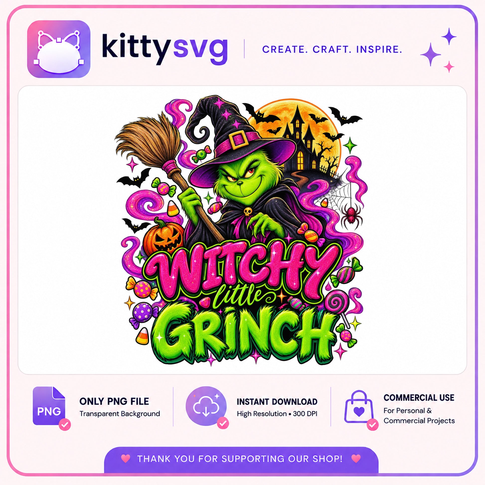 Witchy Little Grinch PNG, Grinch Halloween PNG, Witch PNG