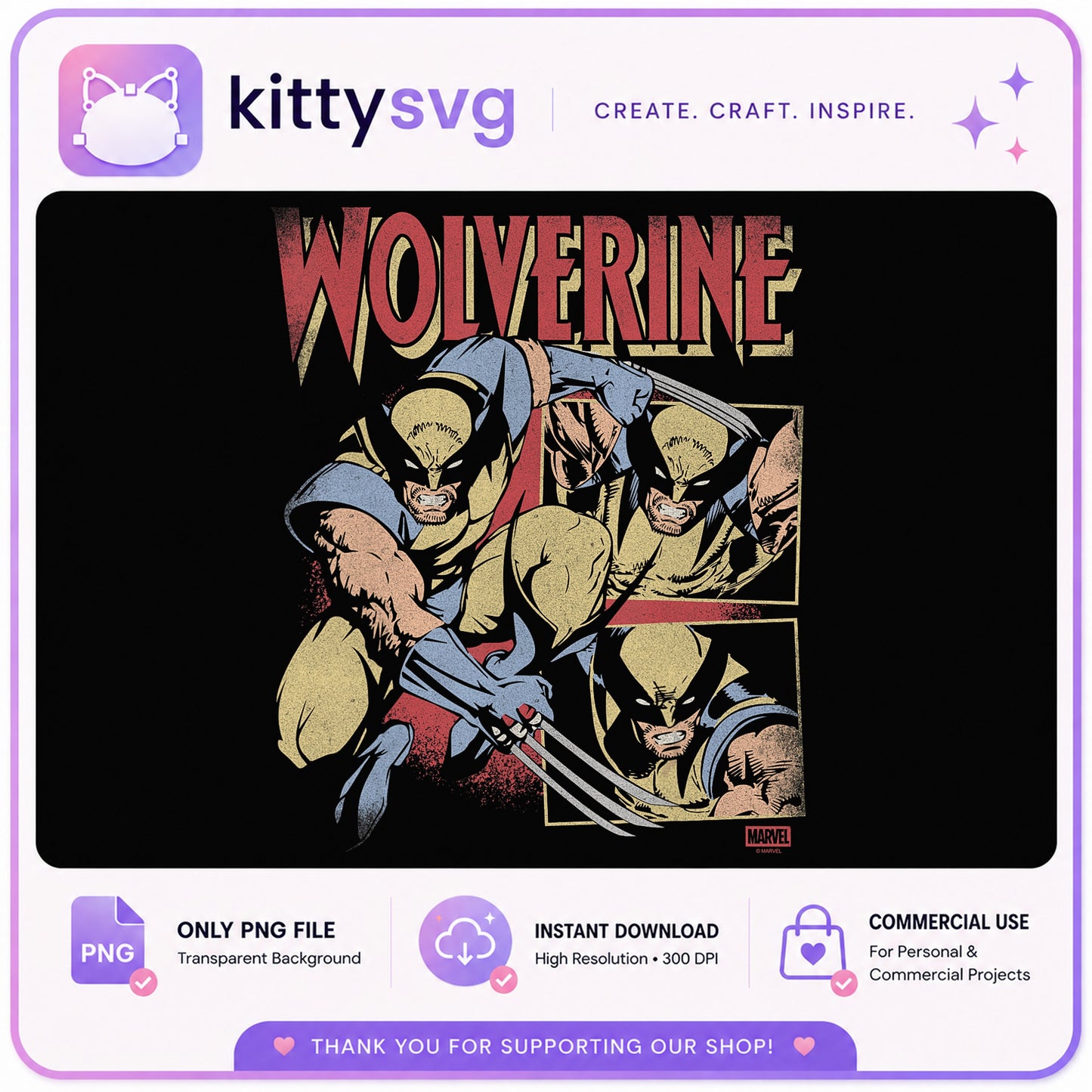 Wolverine Marvel Comic PNG, X-Men Superhero PNG, Retro PNG