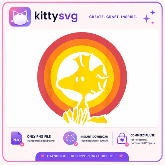 Woodstock Peanuts Retro Sunset PNG, Snoopy PNG, Boho Bird PNG
