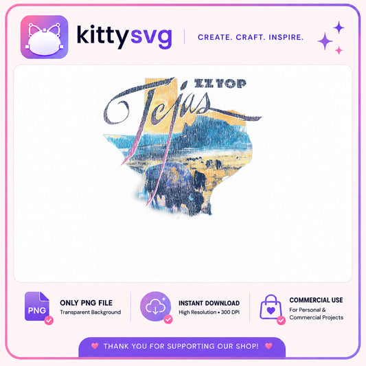 ZZ Top Tejas Texas State Vintage PNG, Rock Band PNG, Retro PNG