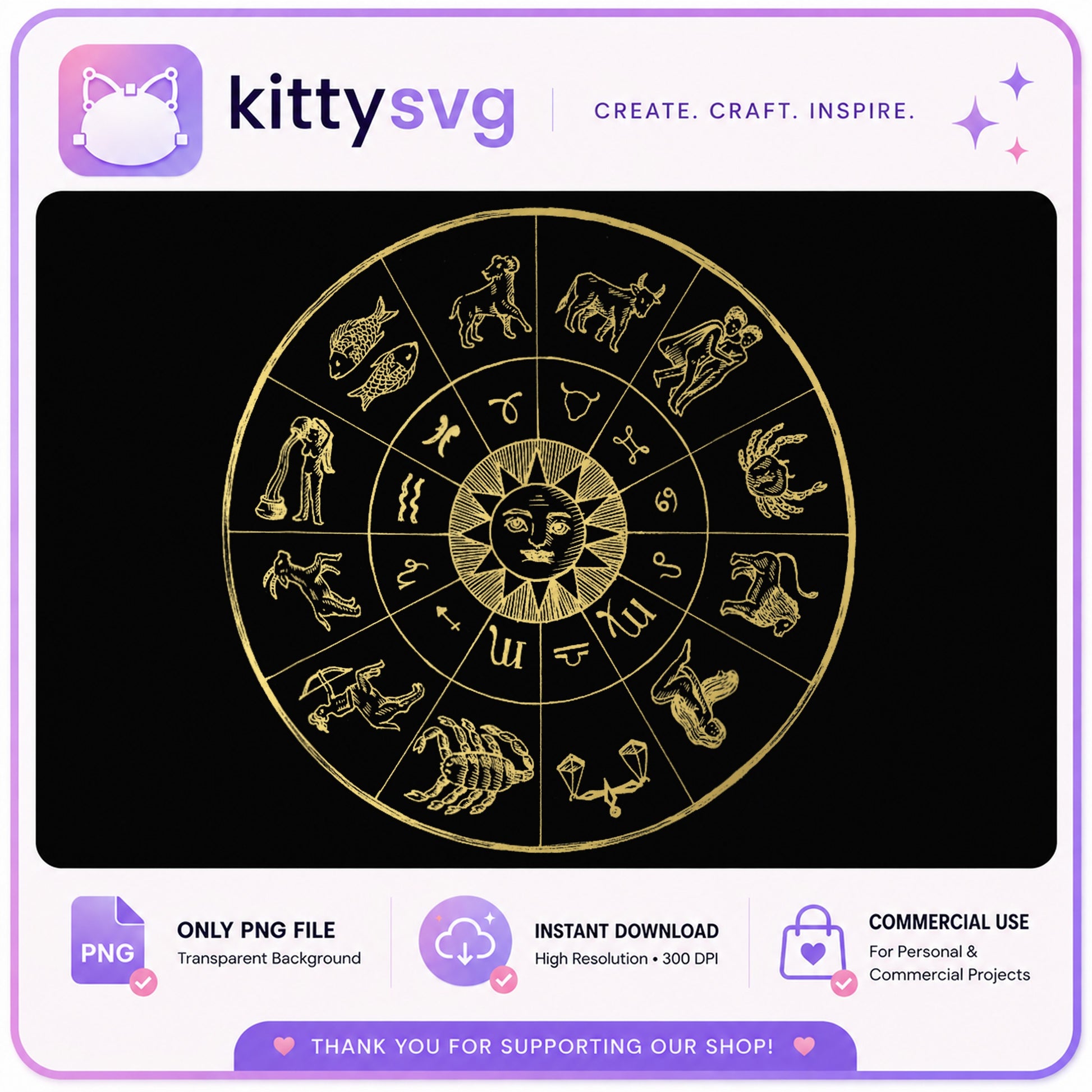 Zodiac Wheel PNG, Astrology Signs Bundle, Horoscope PNG