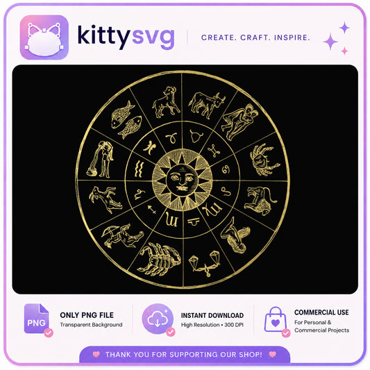 Zodiac Wheel PNG, Astrology Signs Bundle, Horoscope PNG