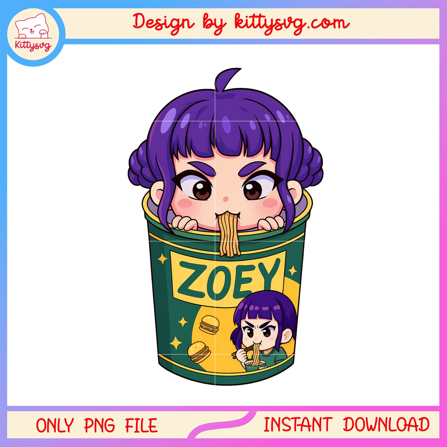 Zoey eating noodles cute design png, zoey demon hunters png