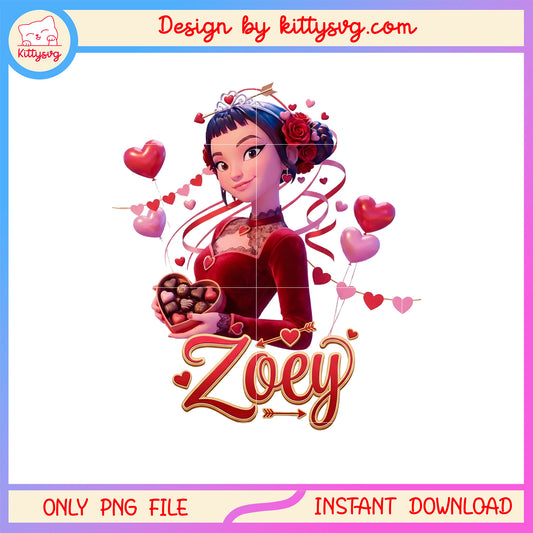 Zoey holding box chocolates valentine png,  kpop demon hunters png