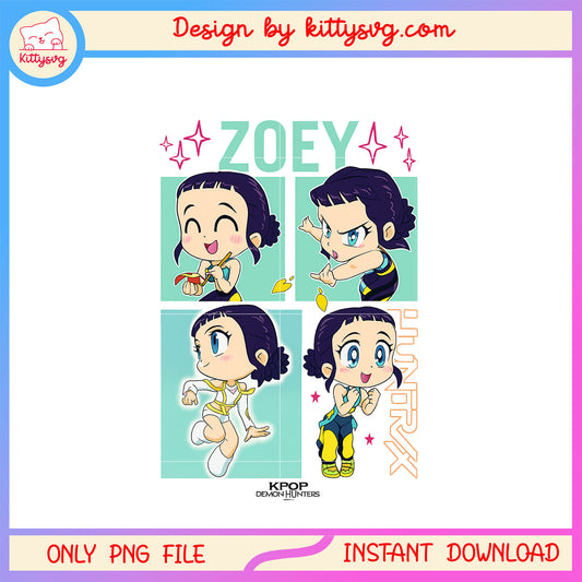 Zoey kpop demon hunters chibi design png, zoey characters png
