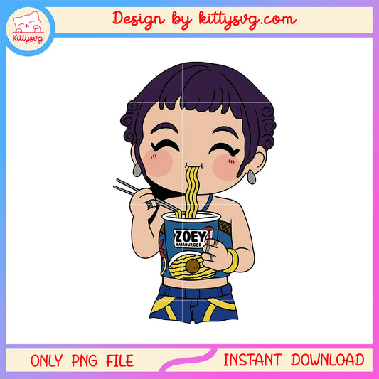Zoey kpop eating noodles design png, zoey kpop demon hunters png