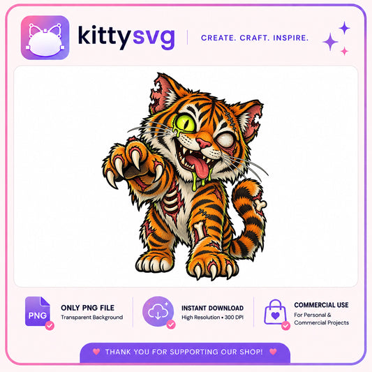 Zombie Tiger PNG, Halloween Scary Tiger Clipart, Horror Tiger PNG