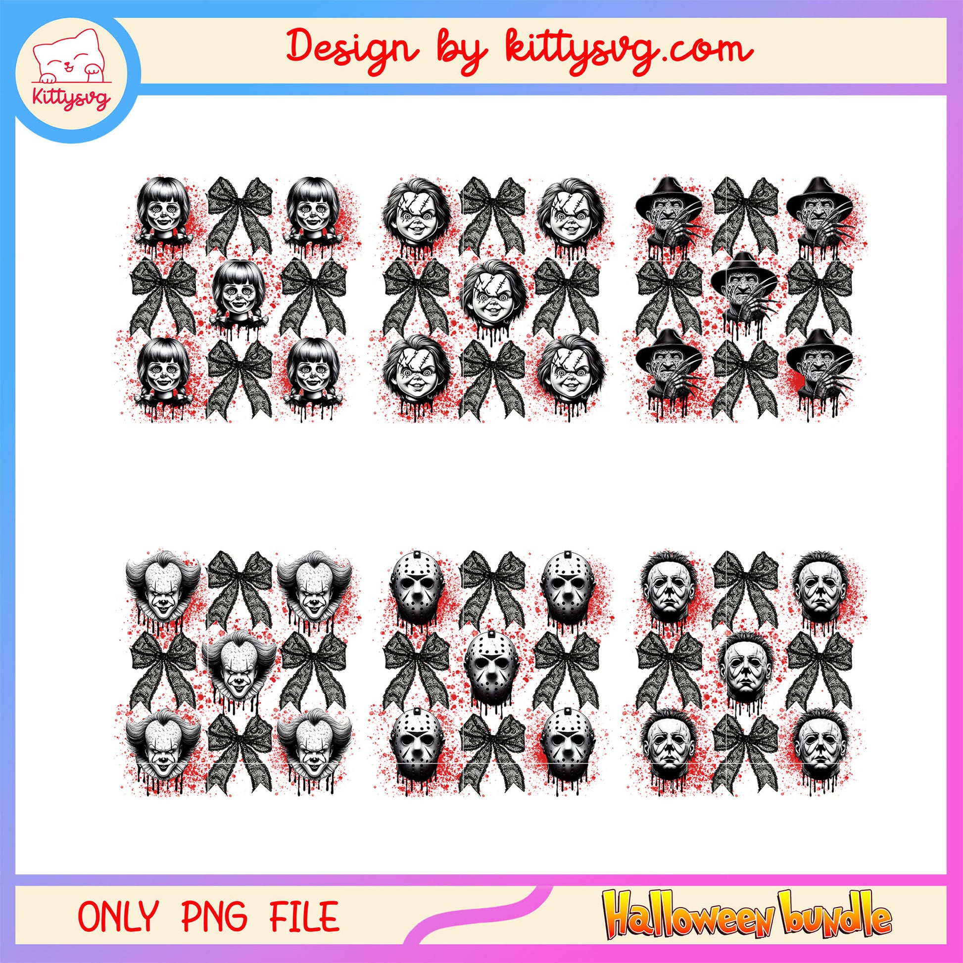 horror bow blood halloween design bundle png, halloween horror nights​ png