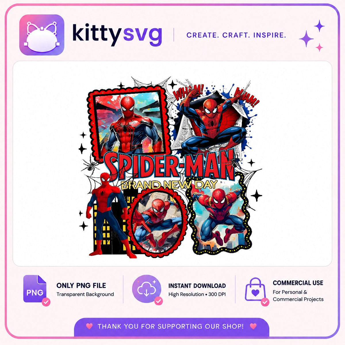 Spiderman Brand New Day PNG, Comic Frames PNG, Wham Action PNG
