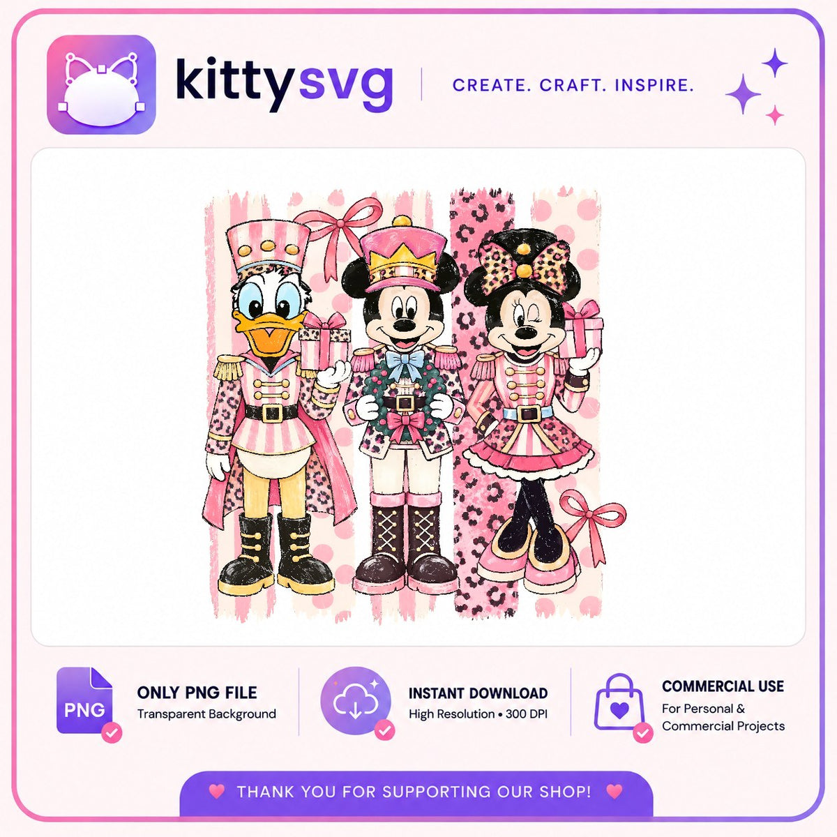 Mickey Minnie Donald Nutcrackers PNG, Pink Nutcracker PNG, Leopard PNG