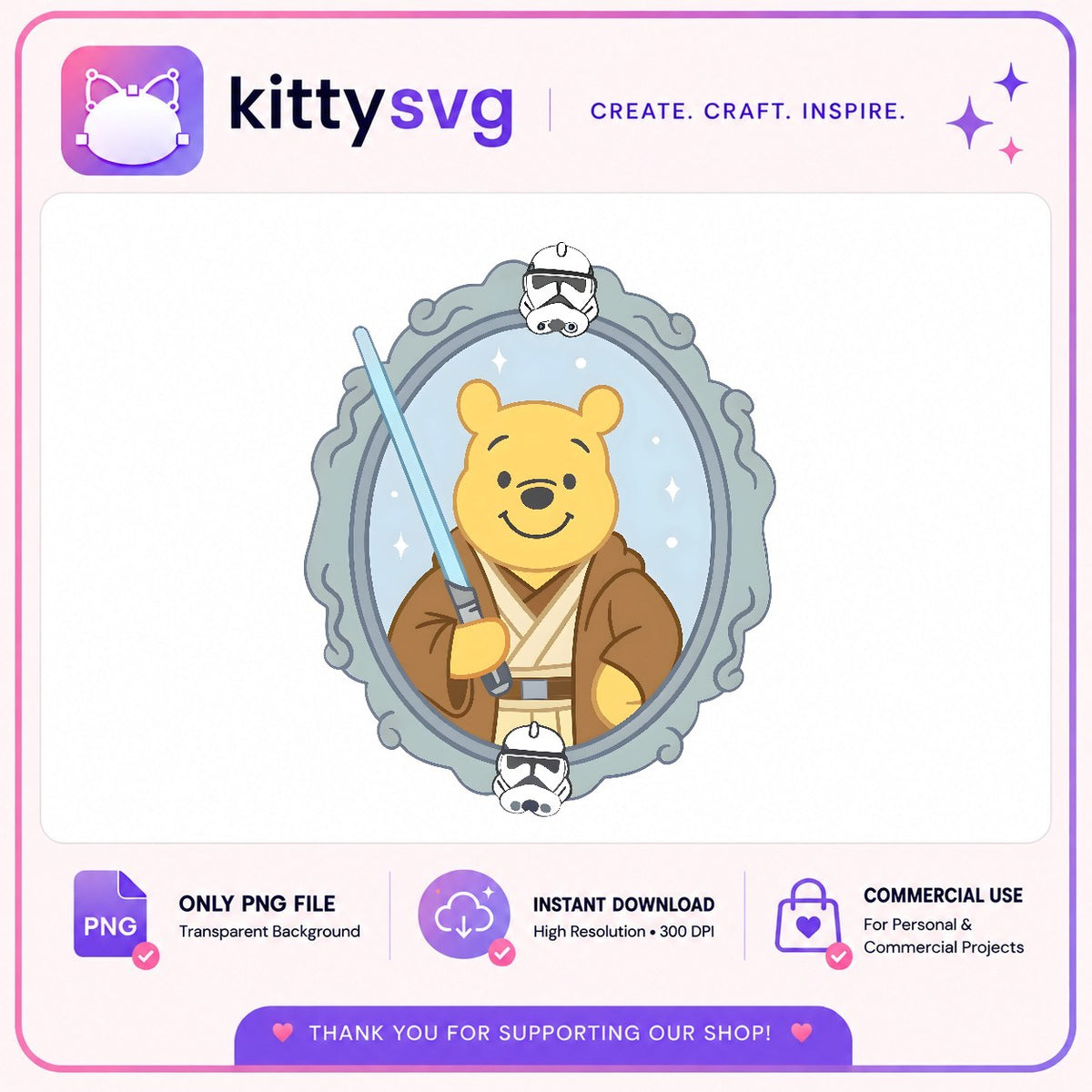 Pooh Jedi Mirror PNG, Lightsaber Pooh PNG, Stormtrooper Frame PNG