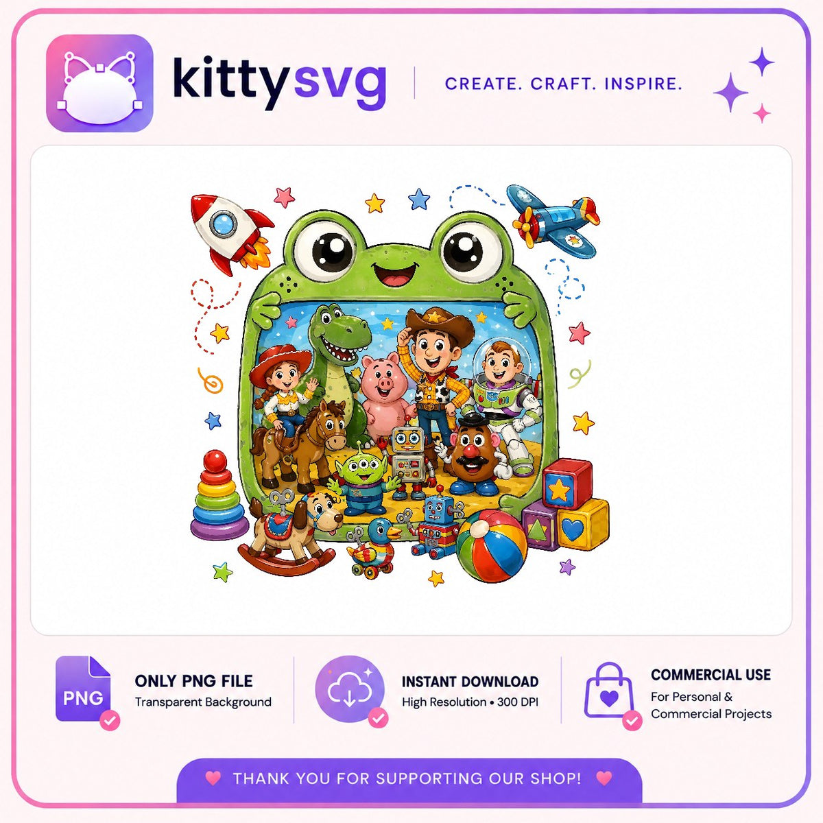 Toy Story 5 Lilypad Frame PNG, Woody Jessie Rex PNG, Toy Room PNG
