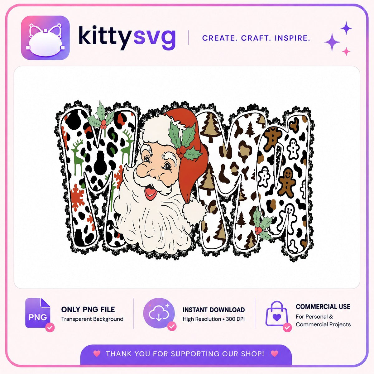 Merry Leopard Santa Letters PNG, Animal Print PNG, Gingerbread PNG