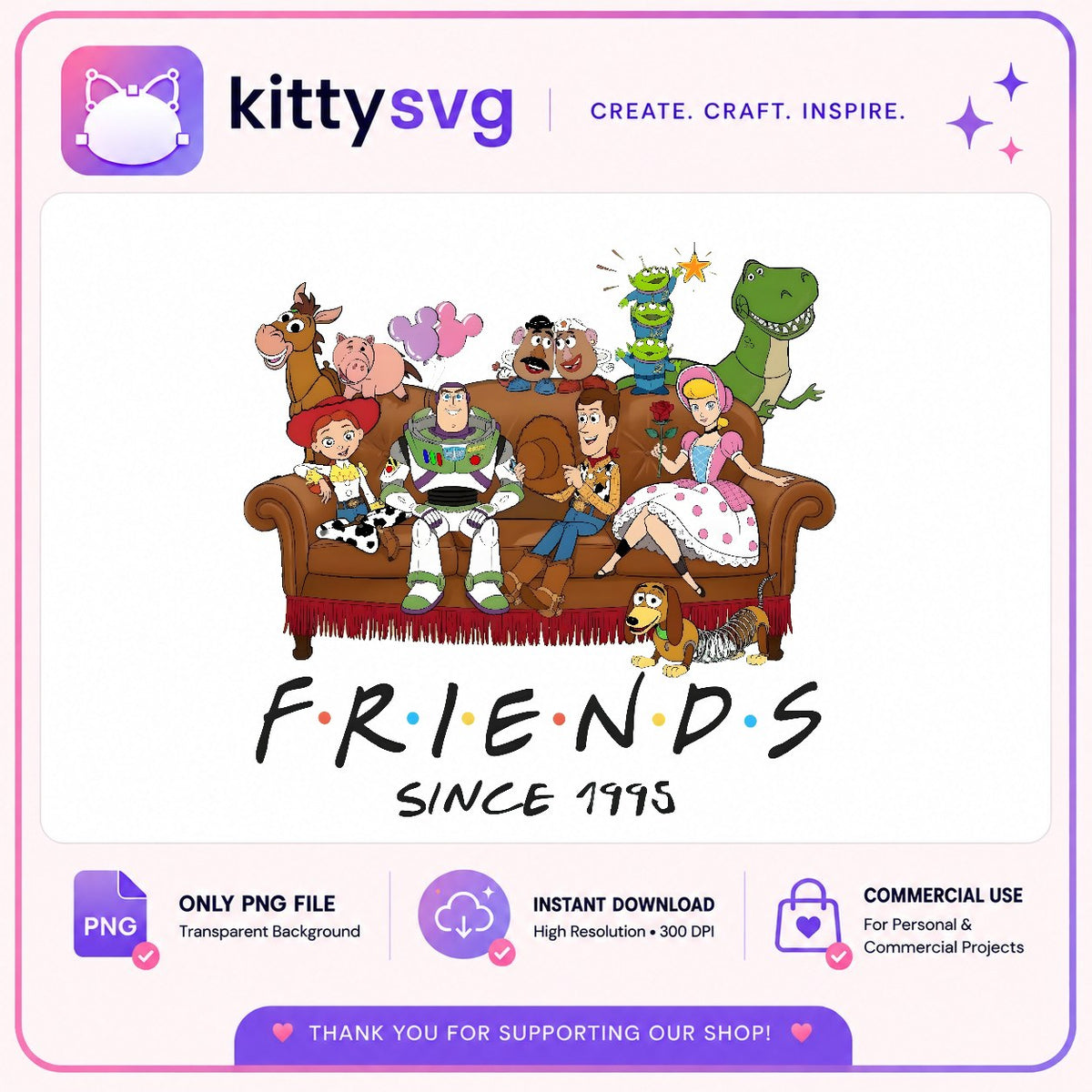Toy Story Friends Since 1995 PNG, Couch Gang PNG, Friends TV Logo PNG