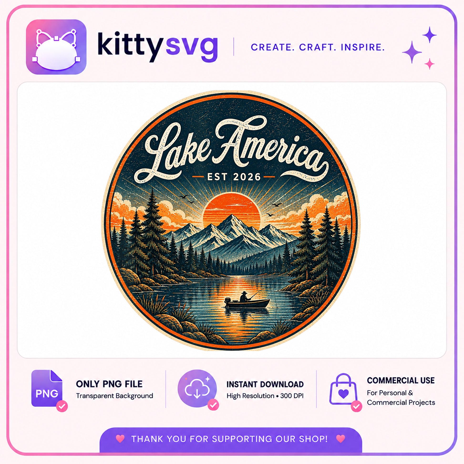 Lake America Fishing PNG, Vintage Outdoor Lake Shirt, Nature PNG