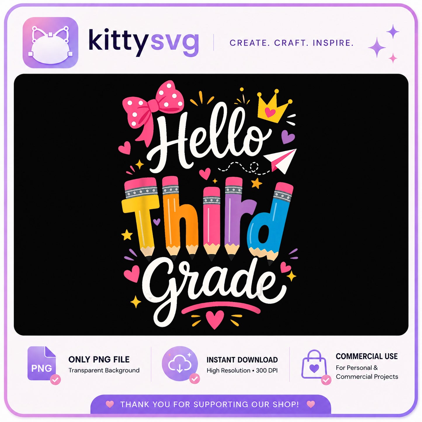 Hello Third Grade PNG, Back To School PNG, 3rd Grade PNG