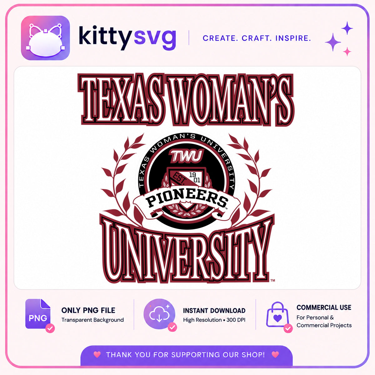 Texas Womans University PNG, TWU Pioneers PNG, College PNG