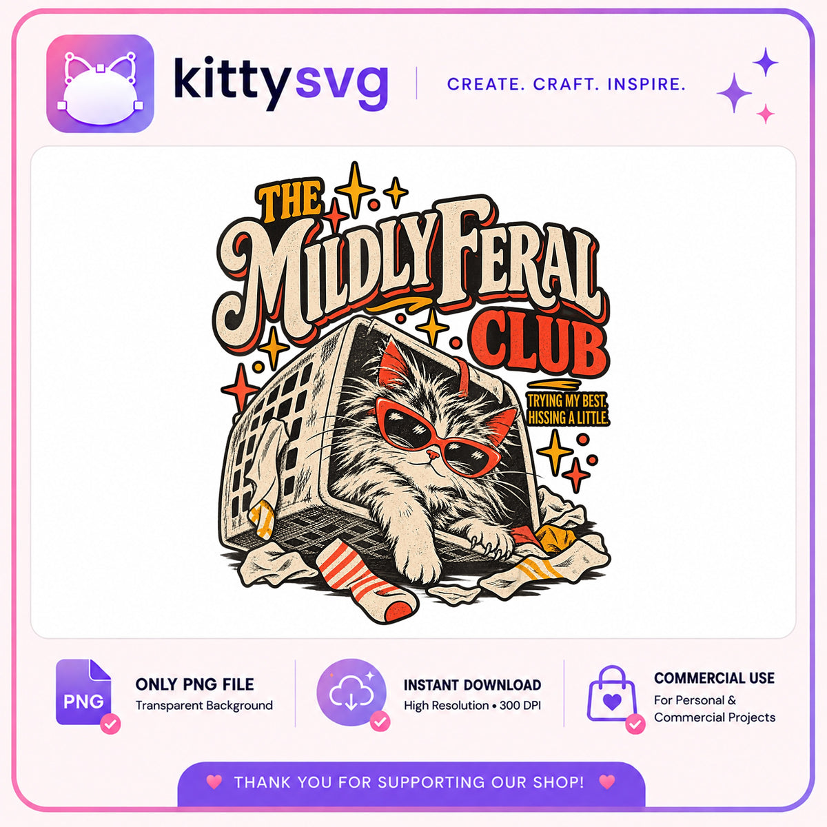The Mildly Feral Club PNG, Funny Cat Shirt Design, Cat Lover PNG