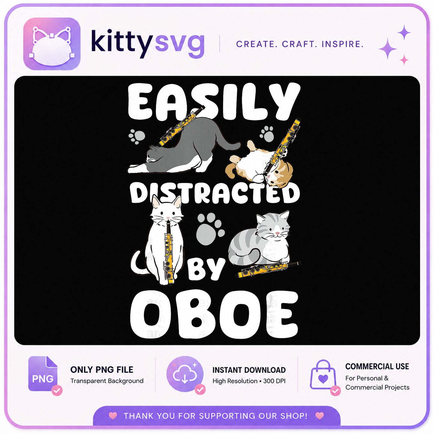 Easily Distracted By Oboe Cat PNG, Funny Cat Music PNG, Oboe Player PNG
