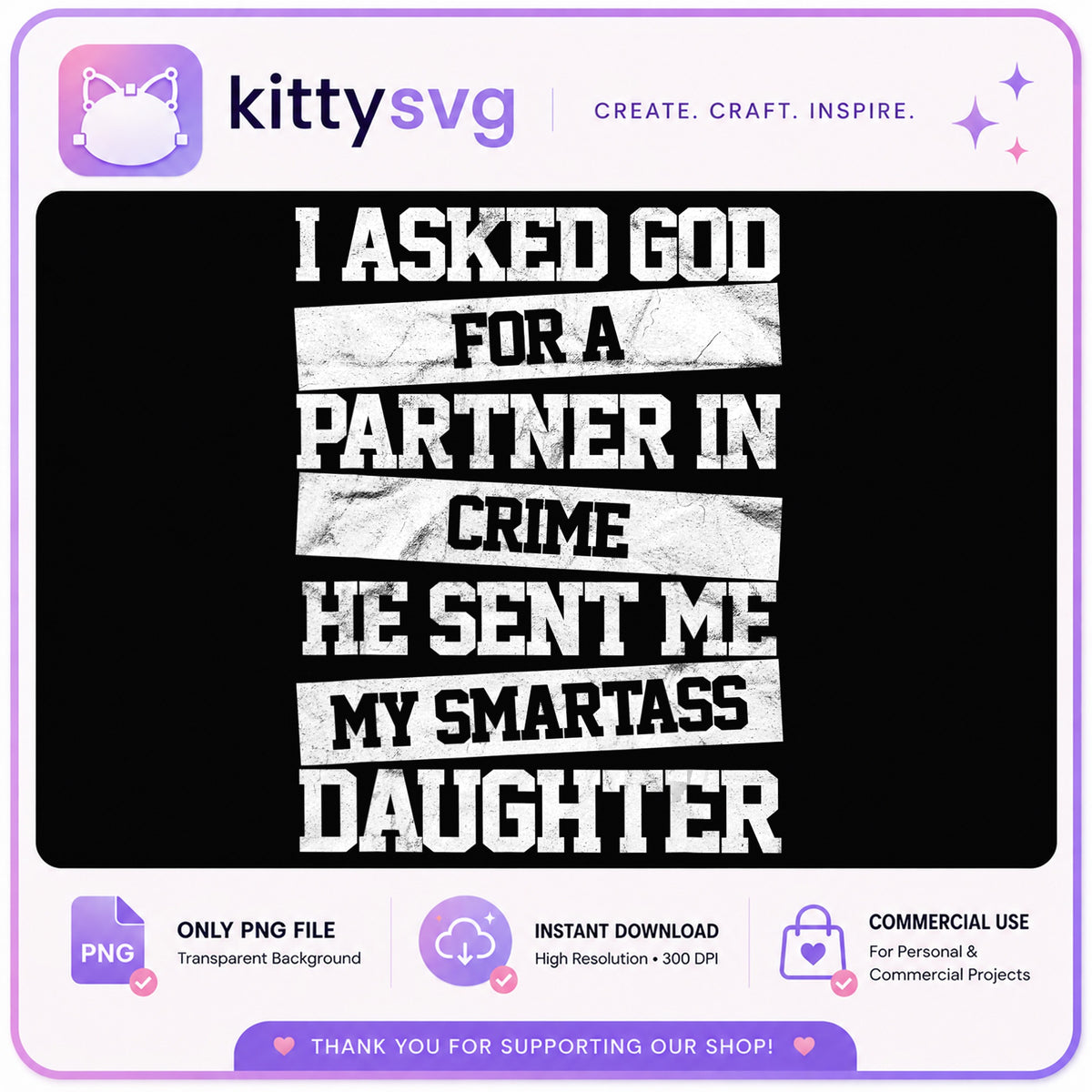 Partner In Crime Daughter PNG, Funny Mom Dad Quote, Gift PNG