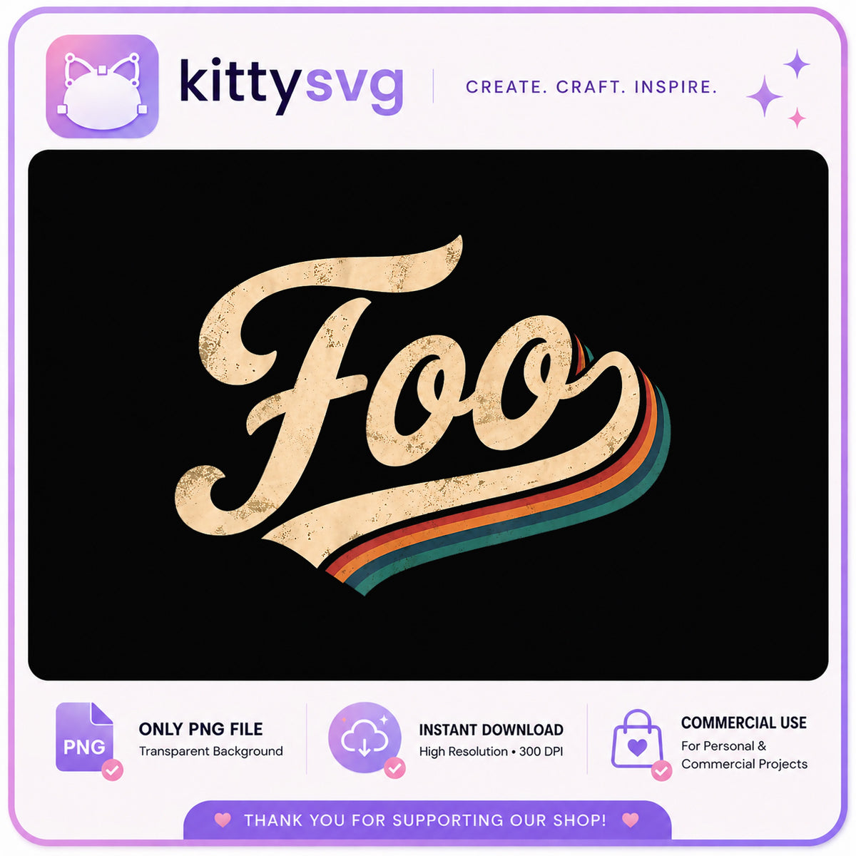 Foo Retro Vintage PNG, Groovy Script Design PNG, Retro Rainbow PNG