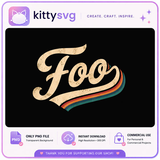 Foo Retro Vintage PNG, Groovy Script Design PNG, Retro Rainbow PNG